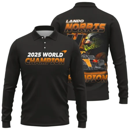 2025 Lando Norris 4 World Champion McLaren F1 Team Long Polo Shirt BLNRWDCA8LPL - Formula Racing Apparel