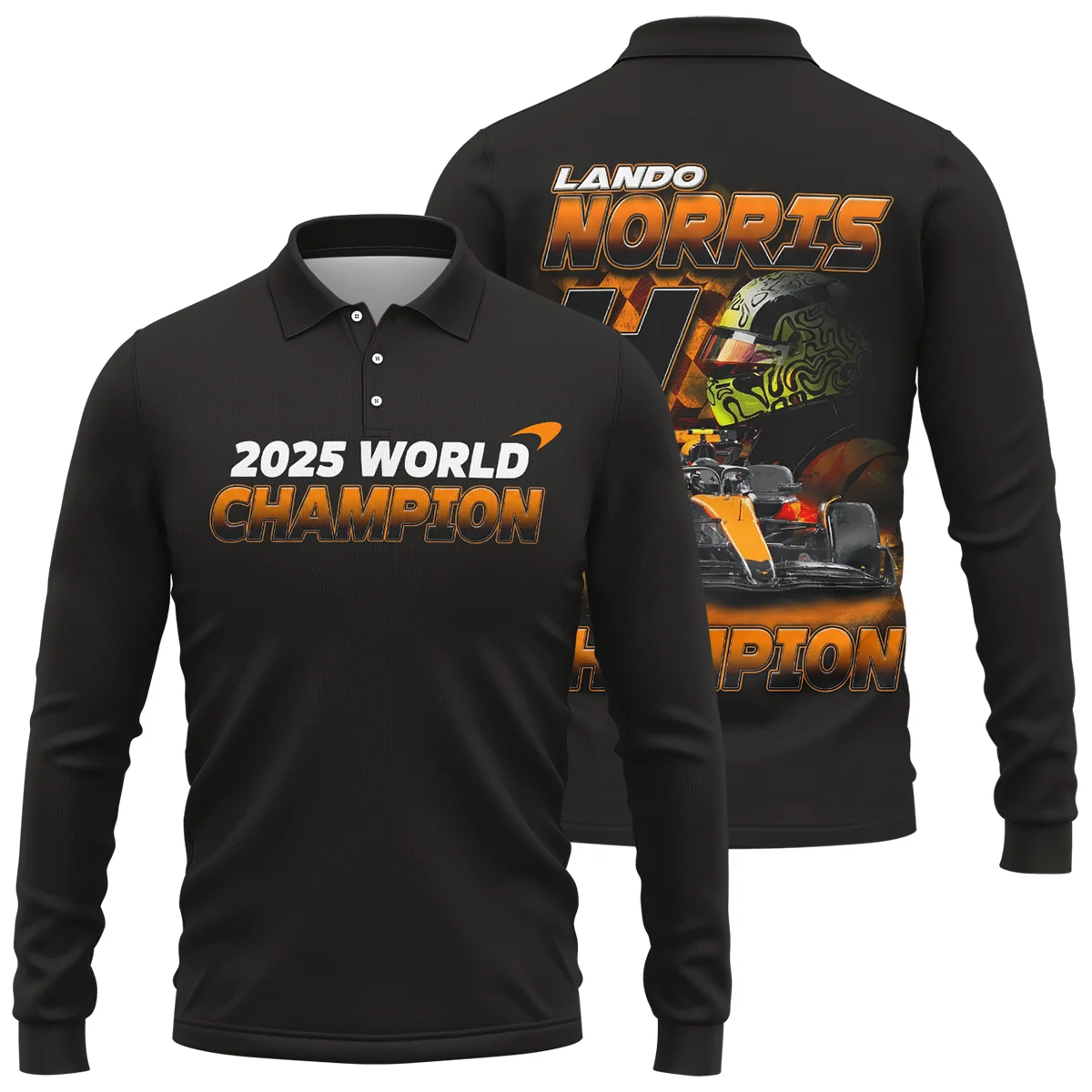 2025 Lando Norris 4 World Champion McLaren F1 Team Long Polo Shirt BLNRWDCA8LPL - Formula Racing Apparel