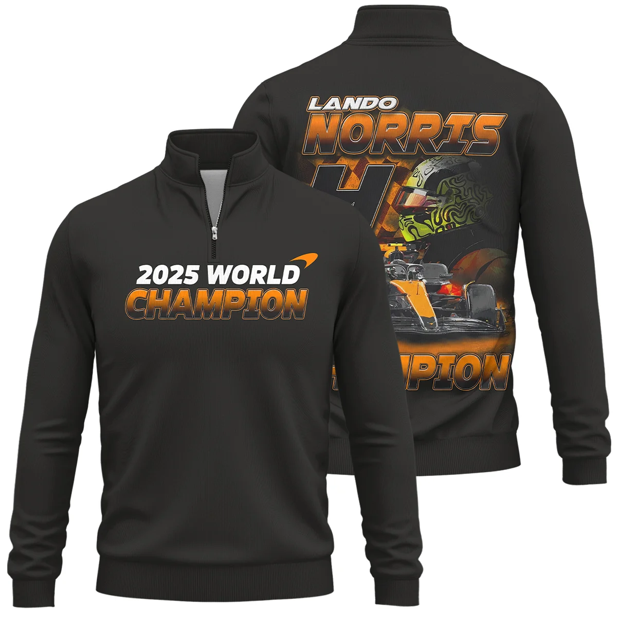 2025 Lando Norris 4 World Champion McLaren F1 Team Quarter-Zip Sweatshirt BLNRWDCA8QZS - Motorsport Lifestyle Wear