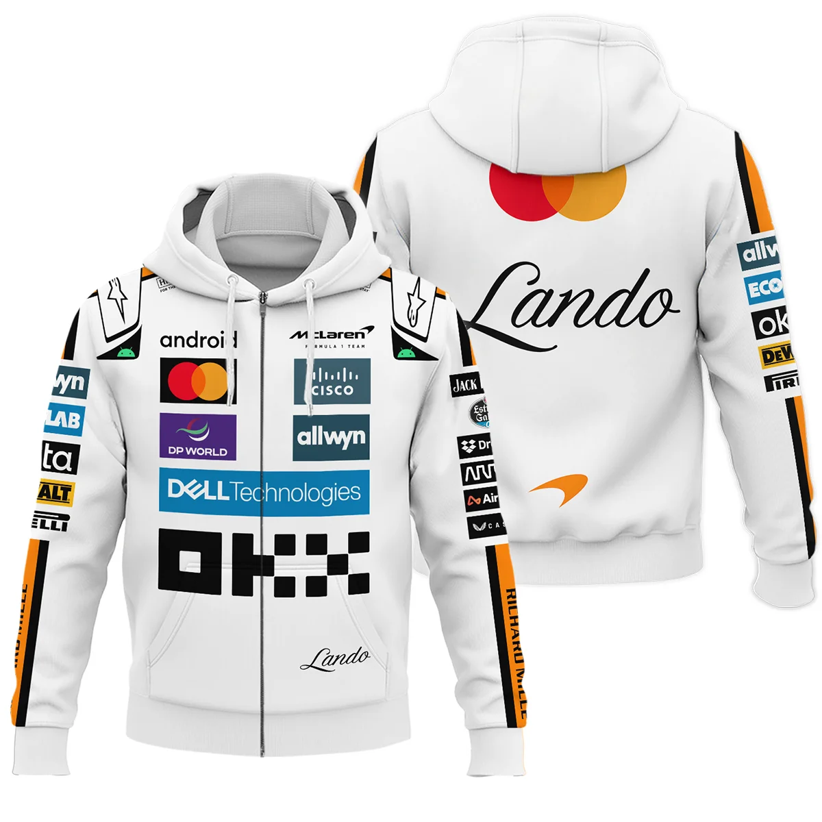 2025 Lando Norris Racing Suit McLaren F1 Zipper Hoodie BLVALN120825A4ZHD - Trackside Outfit