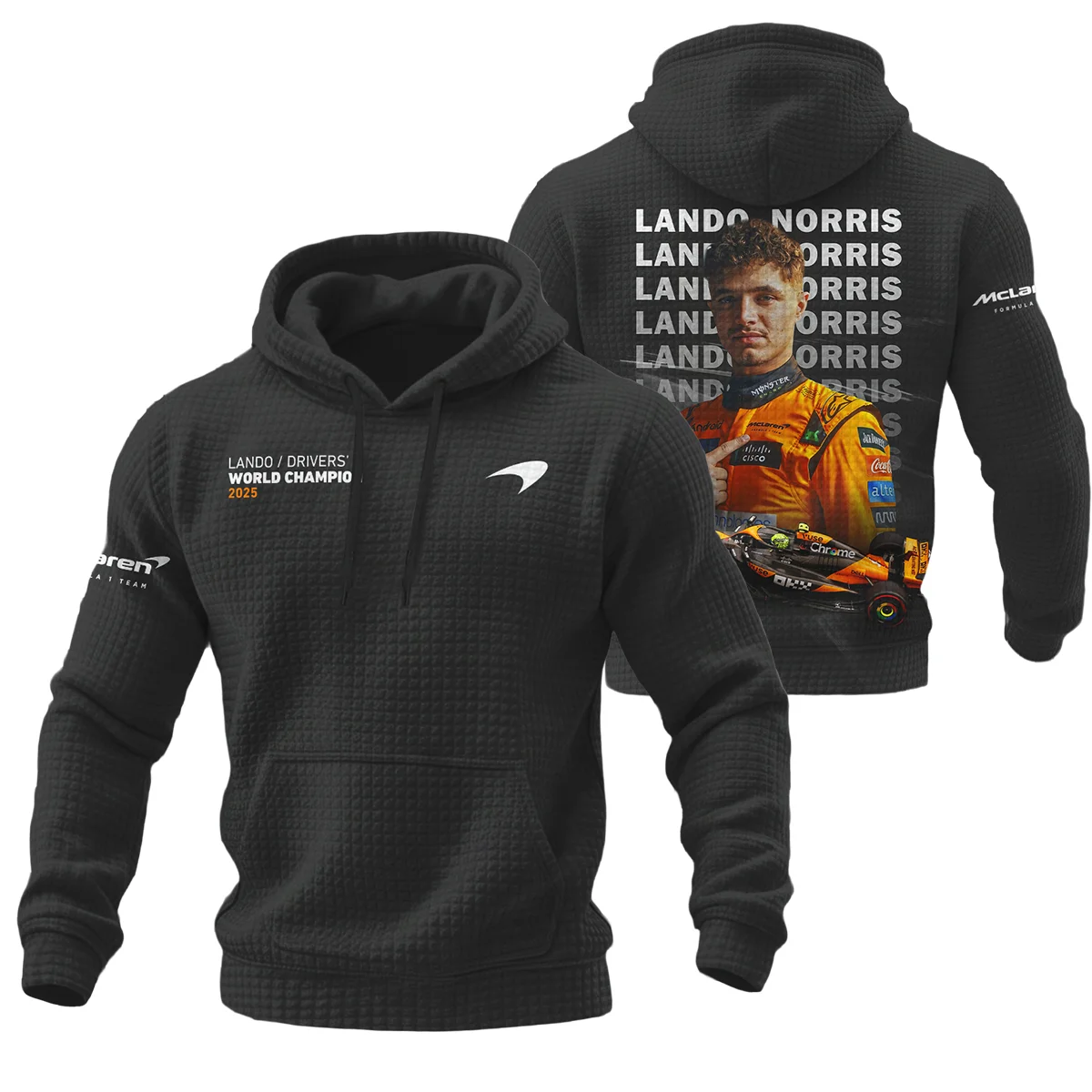 2025 MCL39 Champion Lando Norris McLaren F1 Team Hoodie Quilted Waffle BLNRWDCA13HQW - Formula Racing Apparel