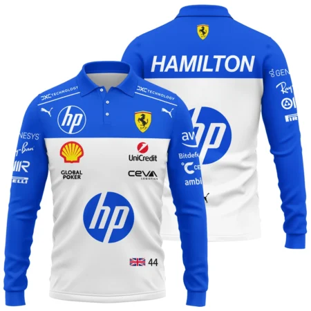 2025 Miami GP Lewis Hamilton Racing Suit Ferrari F1 Long Polo Shirt BLVALH180825A1LPL - Trackside Outfit