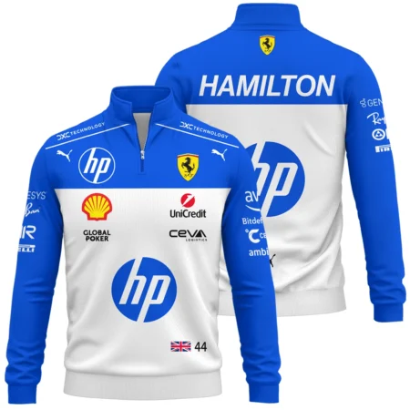 2025 Miami GP Lewis Hamilton Racing Suit Ferrari F1 Quarter-Zip Sweatshirt BLVALH180825A1QZS - Formula Racing Apparel