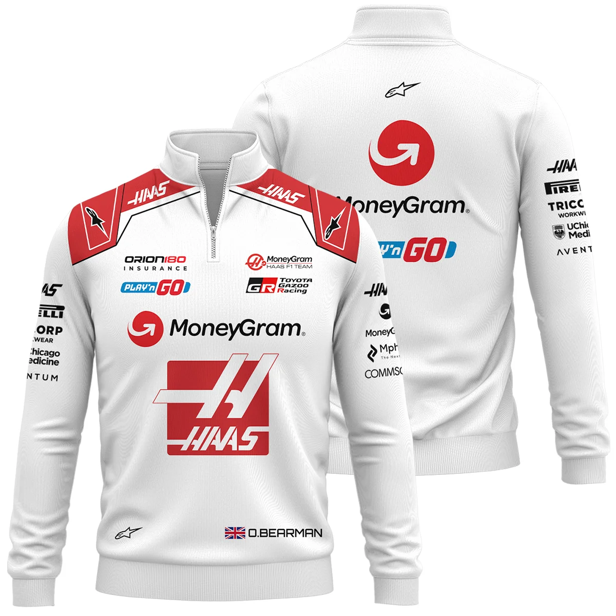 2025 Oliver Bearman Race Suit Haas F1 Team - Quarter-Zip Sweatshirt BLOB151125A2QZS - Racing Lifestyle Clothing