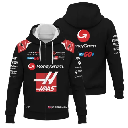 2025 Oliver Bearman Race Suit Haas F1 Team - Zipper Hoodie BLOB151125A1ZHD - Formula Racing Apparel