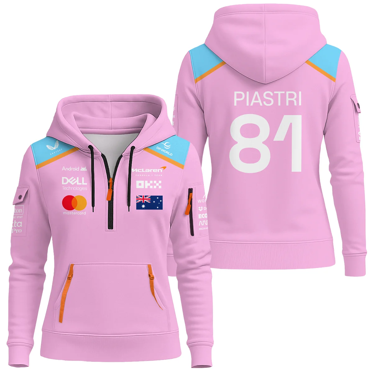 2025 McLaren Pink Unisex Hoodie Half Zipper BLF120625A1HDF - Formula Racing Apparel