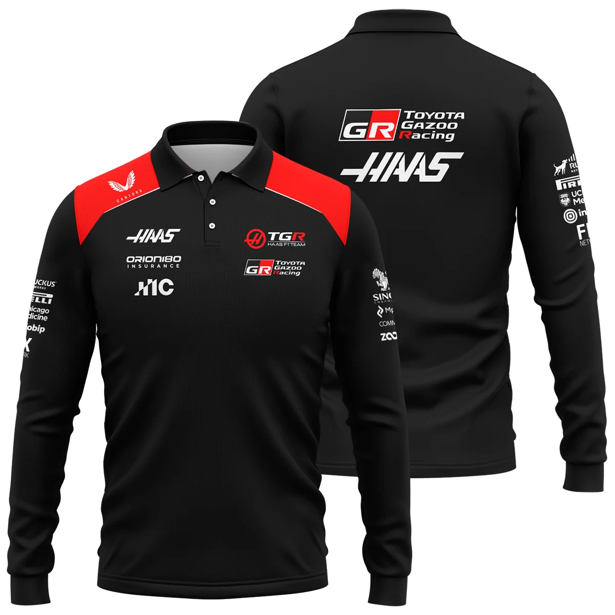 2026 Haas F1 Teamwear Long Polo Shirt BLVAHAAS9226A1LPL - Black - Race Day Outfit