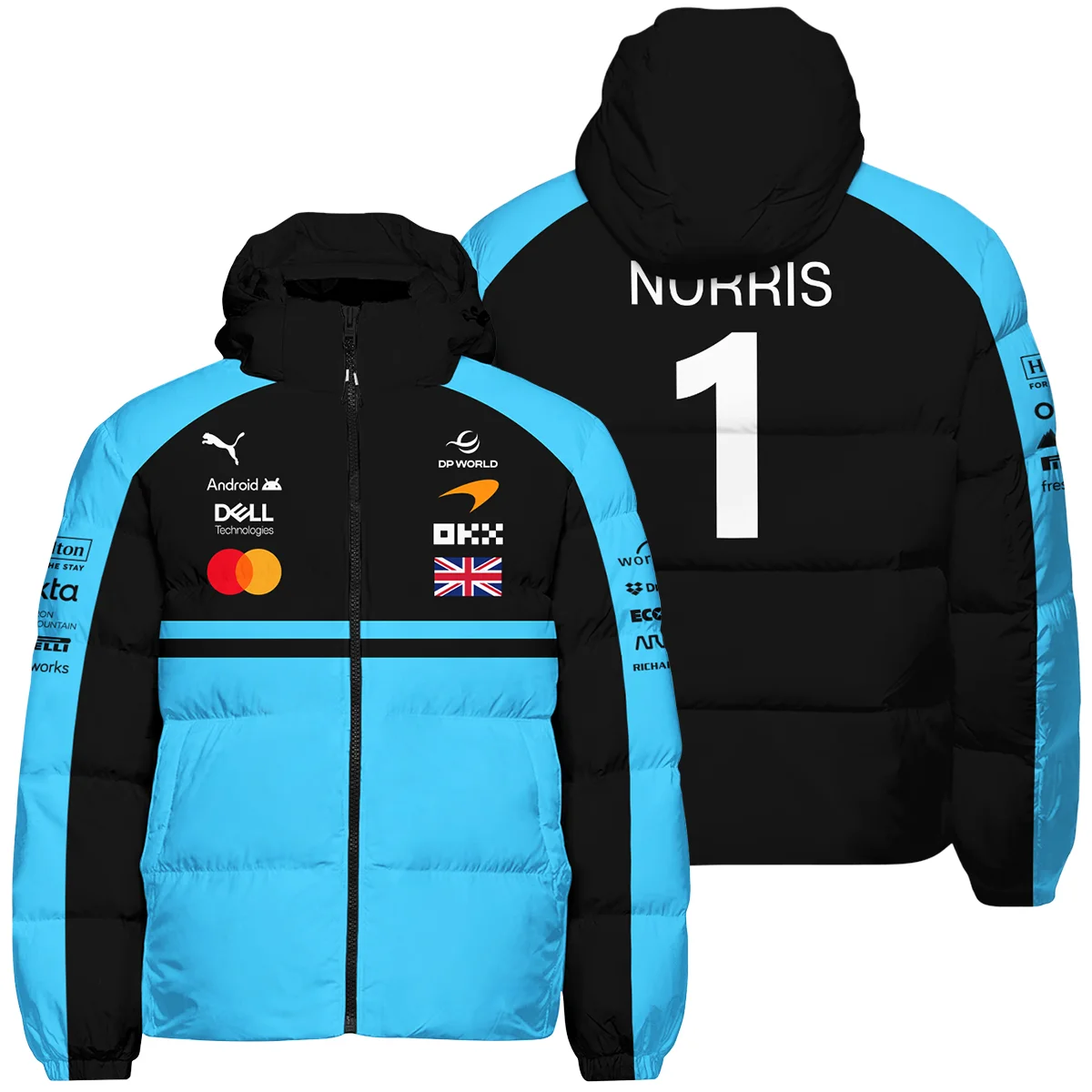 2026 Lando Norris McLaren F1 Teamwear Down & Puffer Jackets BLNR26126A3HCJ - Cyan - Motorsport Lifestyle Wear