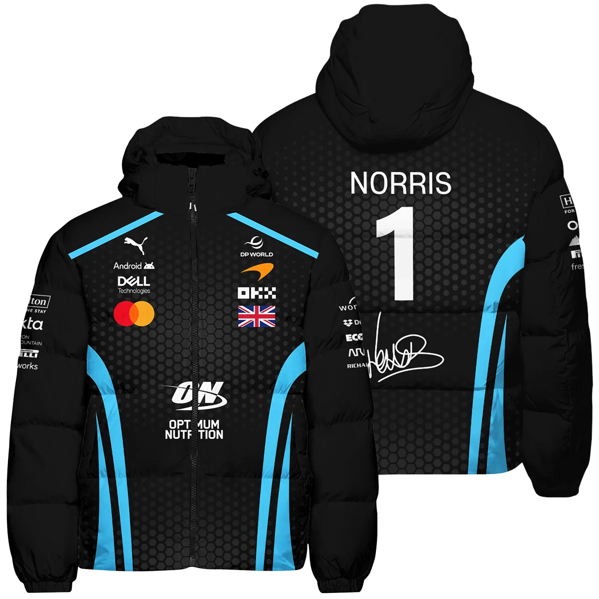 2026 Lando Norris McLaren F1 Teamwear Down & Puffer Jackets BLNR26226A3HCJ - Cyan - Racing Lifestyle Clothing