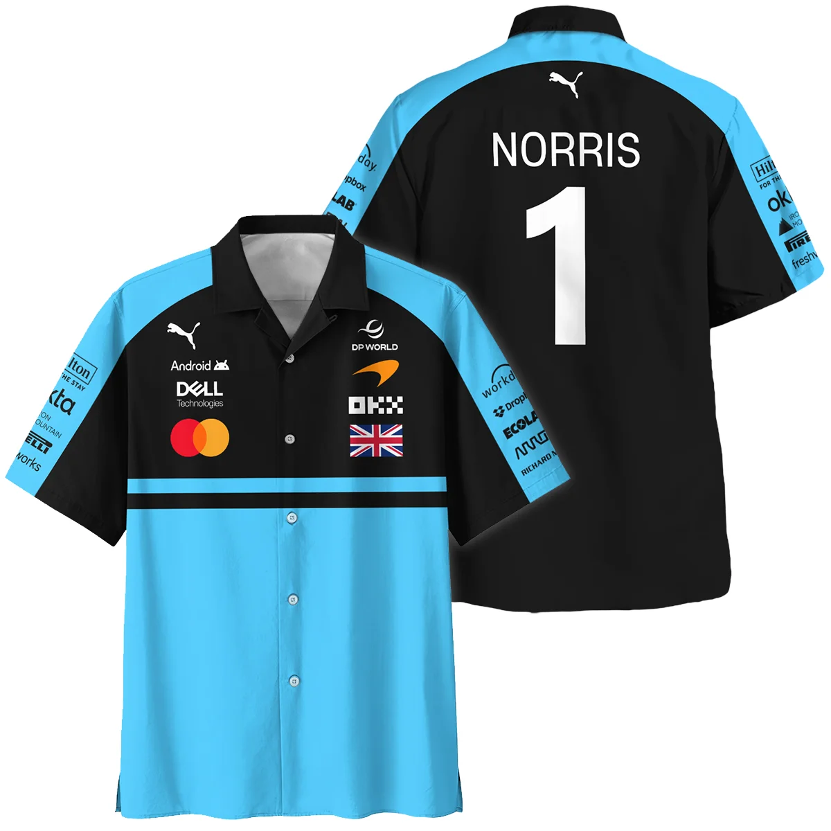 2026 Lando Norris McLaren F1 Teamwear Hawaiian Shirt BLNR26126A3HW - Cyan - Racing Lifestyle Clothing
