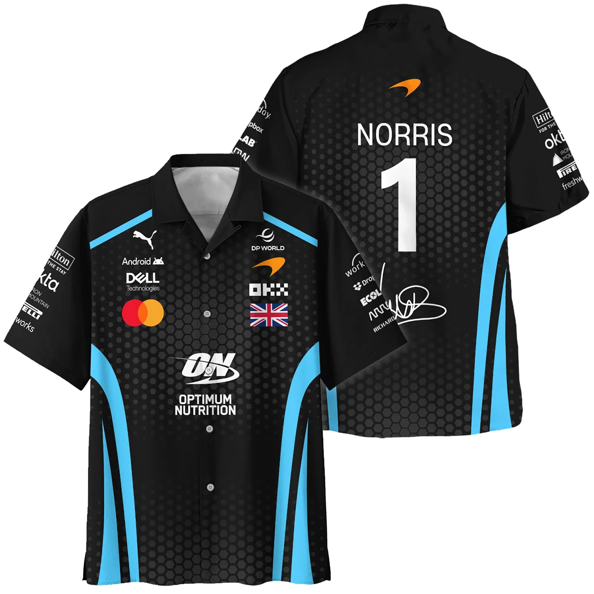 2026 Lando Norris McLaren F1 Teamwear Hawaiian Shirt BLNR26226A3HW - Cyan - Race Day Outfit