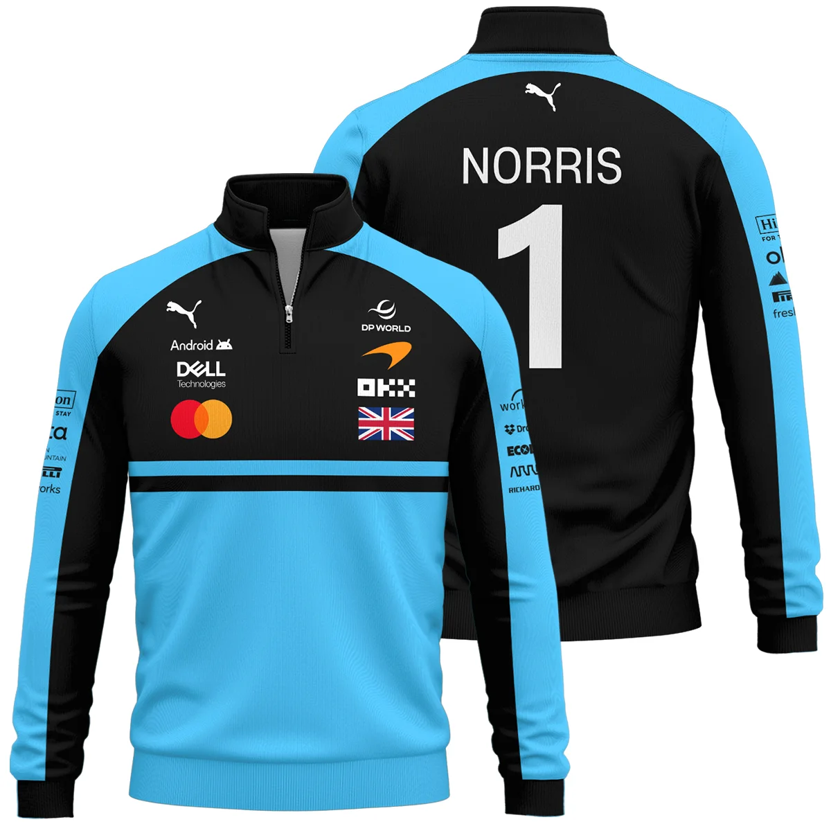 2026 Lando Norris McLaren F1 Teamwear Quarter Zip Sweatshirt BLNR26126A3QZS - Cyan - Racing Lifestyle Clothing
