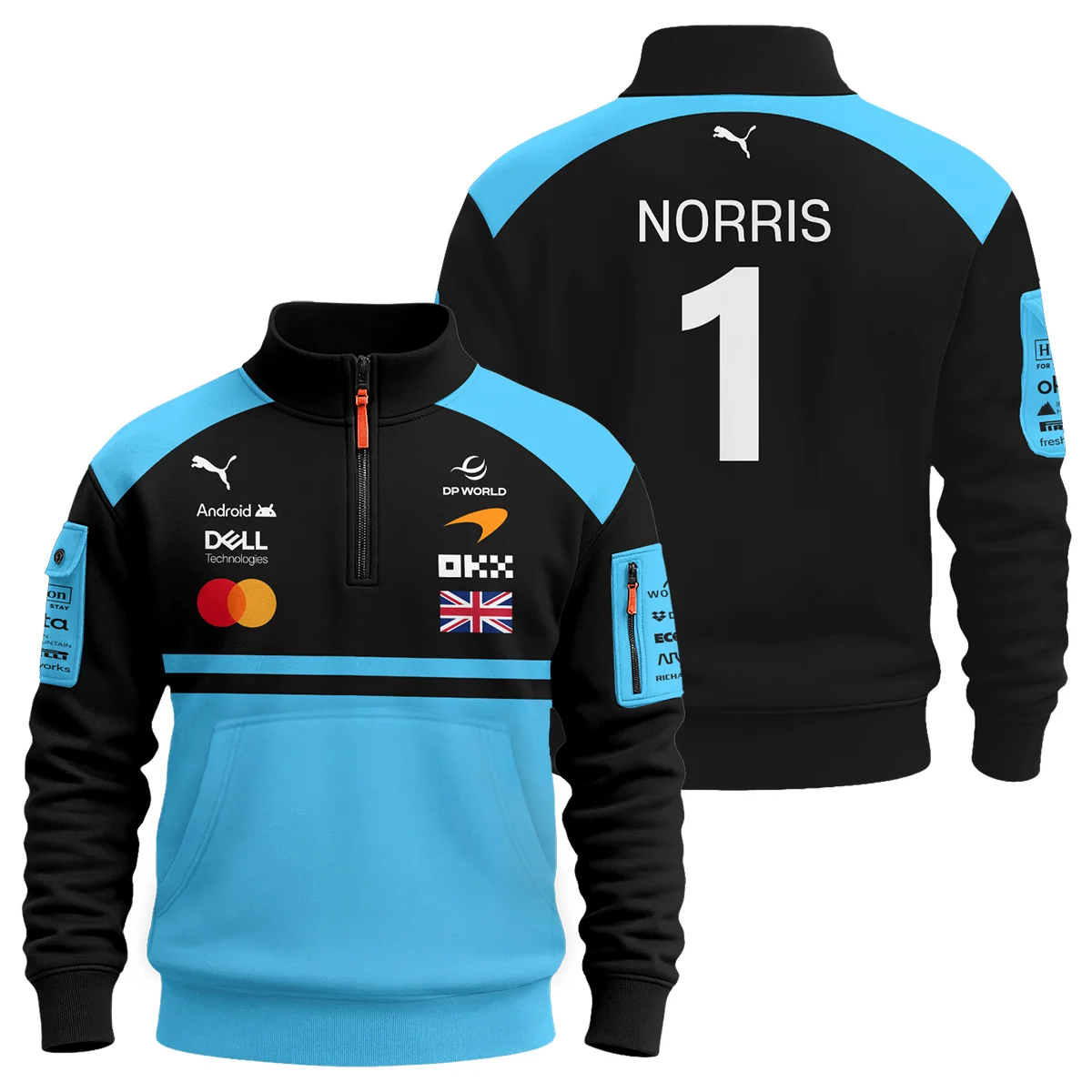 2026 Lando Norris McLaren F1 Teamwear Sweatshirt Zipper BLNR26126A3SHZ - Cyan - Motorsport Lifestyle Wear