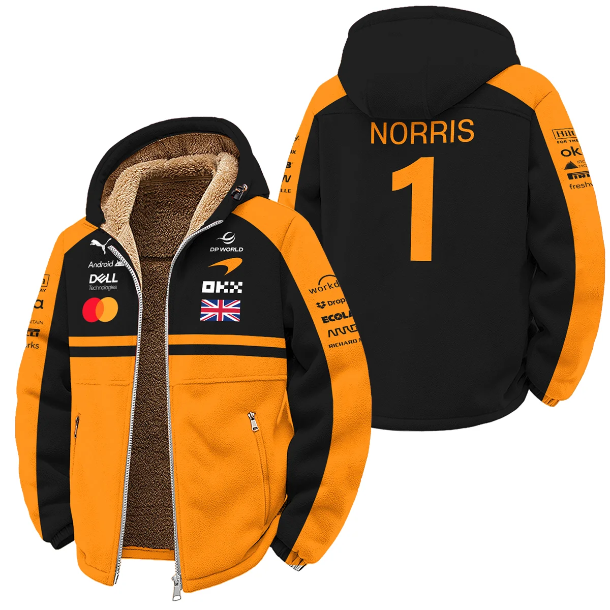 2026 Lando Norris McLaren F1 Teamwear Winter Fleece Jacket BLNR26126A1WFJ - Orange - Race Day Design