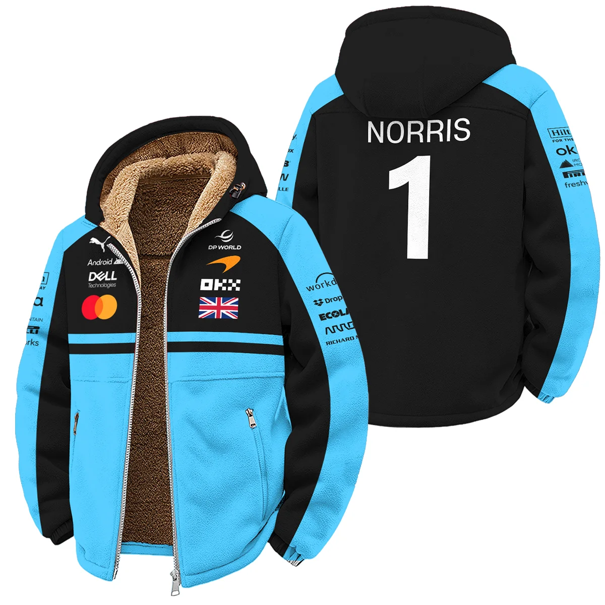2026 Lando Norris McLaren F1 Teamwear Winter Fleece Jacket BLNR26126A3WFJ - Cyan - Racing Lifestyle Clothing