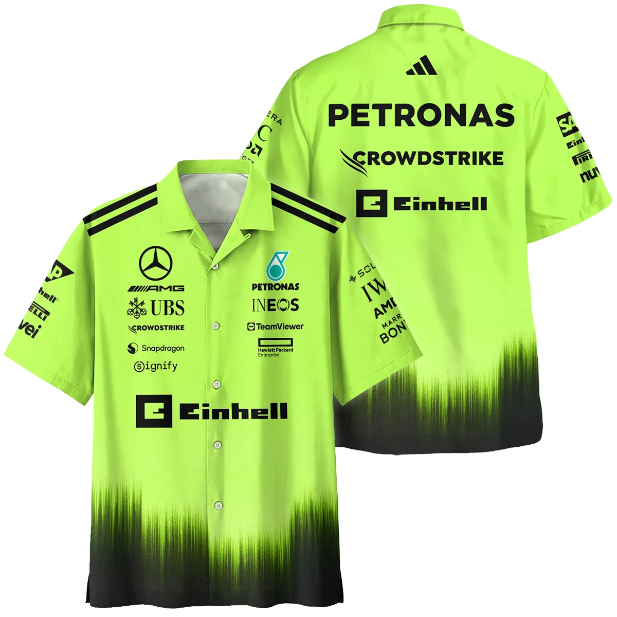2026 Mercedes F1 Teamwear Hawaiian Shirt BLVAMER1226A5HW - Green - Motorsport Lifestyle Wear