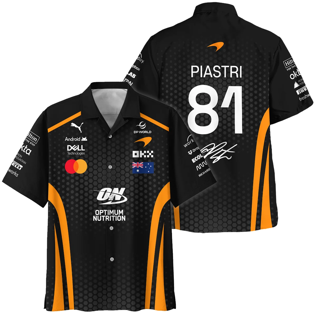 2026 Oscar Piastri McLaren F1 Teamwear Hawaiian Shirt BLOP26226A1HW - Orange - F1 Fan Gear