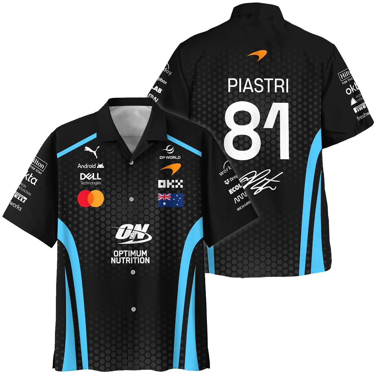 2026 Oscar Piastri McLaren F1 Teamwear Hawaiian Shirt BLOP26226A3HW - Cyan - Race Day Outfit