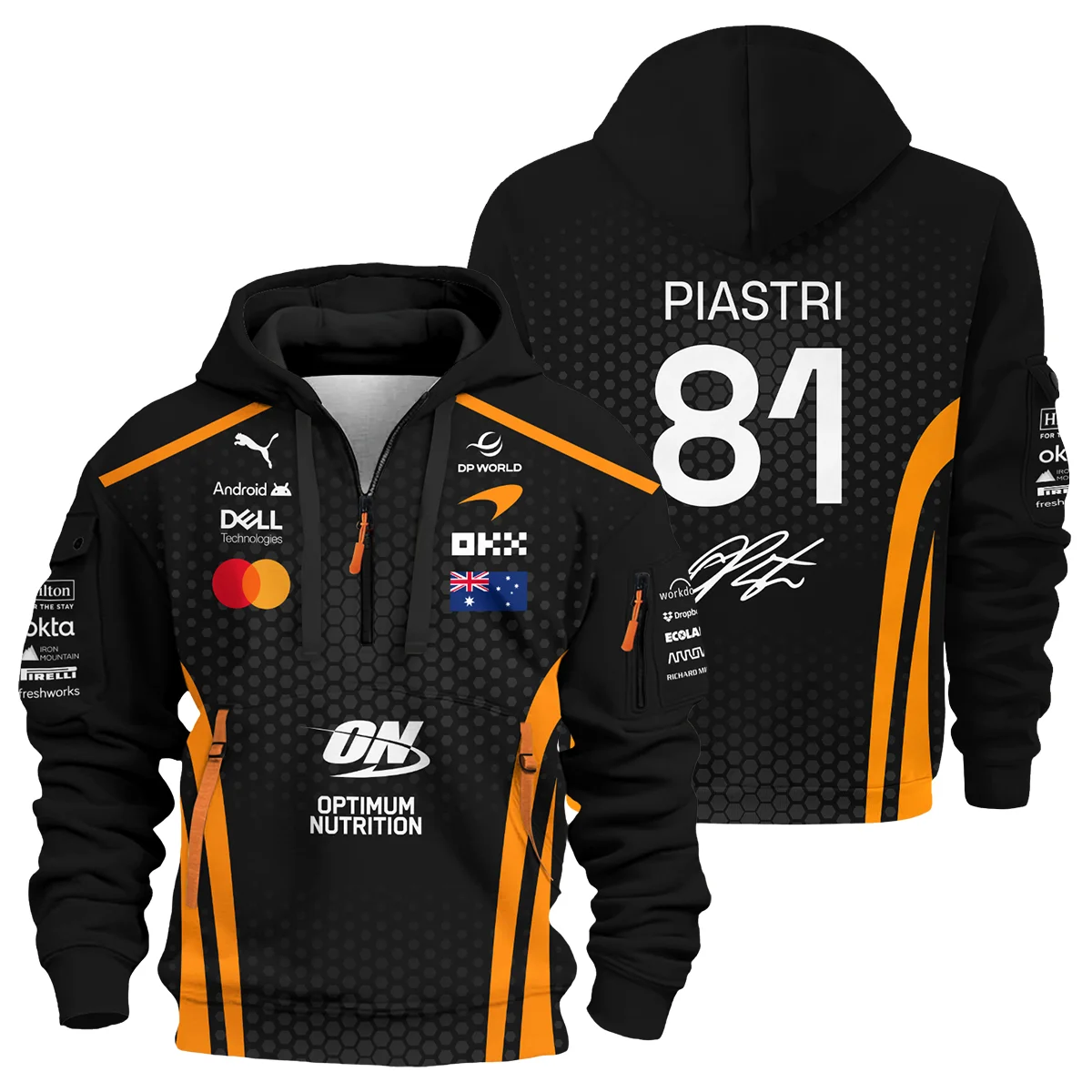 2026 Oscar Piastri McLaren F1 Teamwear Hoodie Half Zip BLOP26226A1HDF - Orange - Formula Racing Apparel