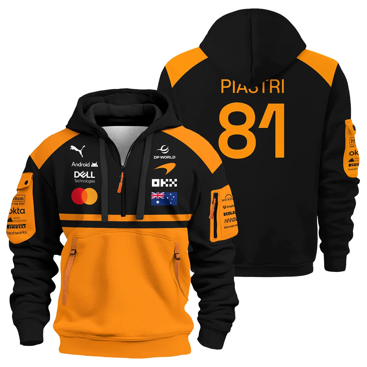 2026 Oscar Piastri McLaren F1 Teamwear Hoodie Half Zip BLOP4226A1HDF - Orange - Race Day Design