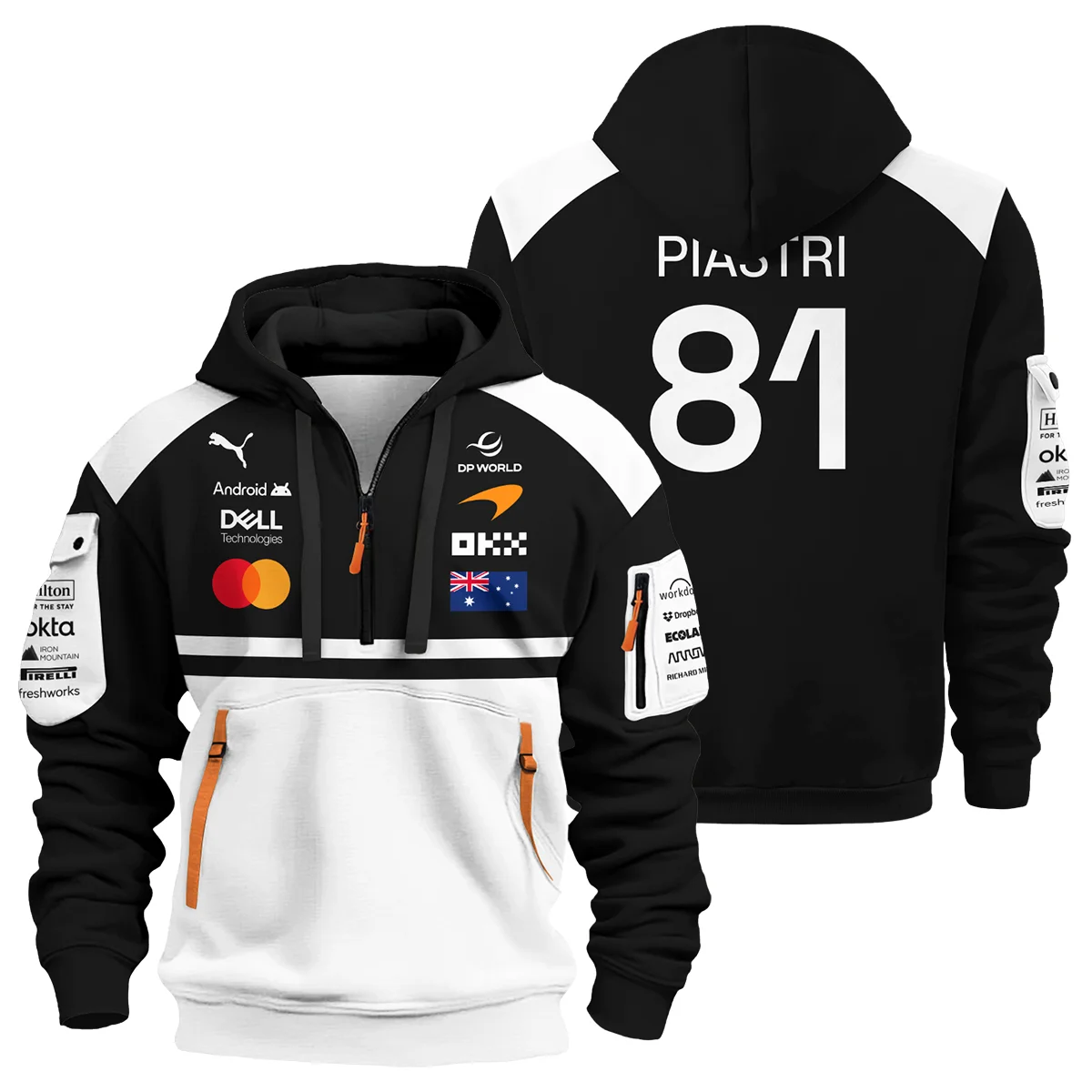 2026 Oscar Piastri McLaren F1 Teamwear Hoodie Half Zip BLOP4226A2HDF - White - Motorsport Apparel