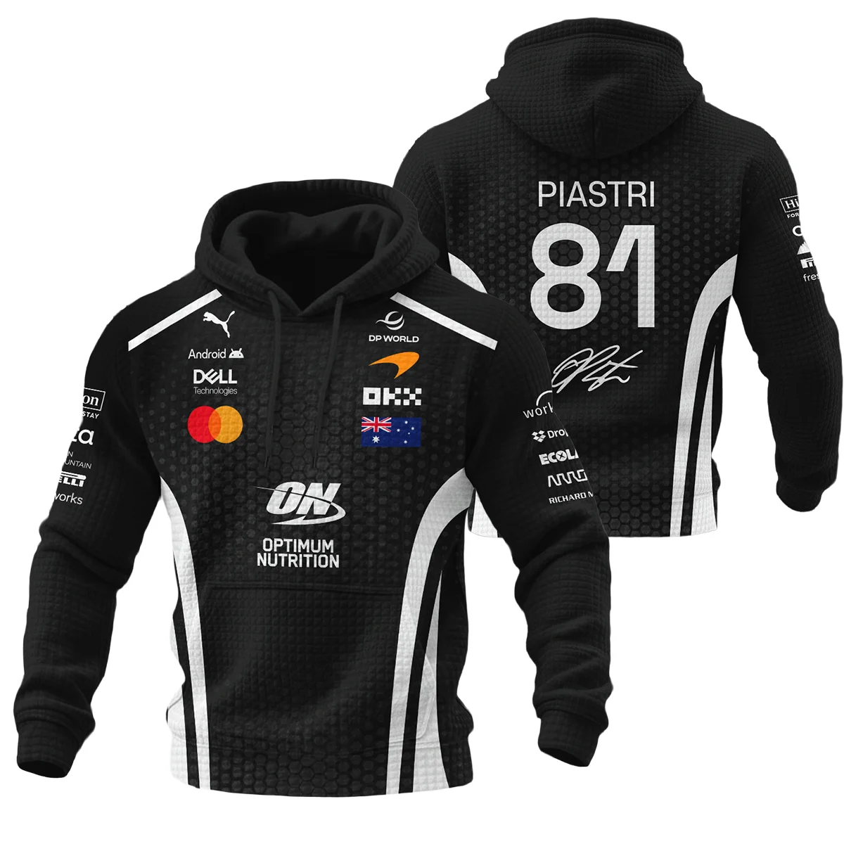 2026 Oscar Piastri McLaren F1 Teamwear Hoodie Quilted Waffle BLOP26226A2HQW - White - Trackside Outfit