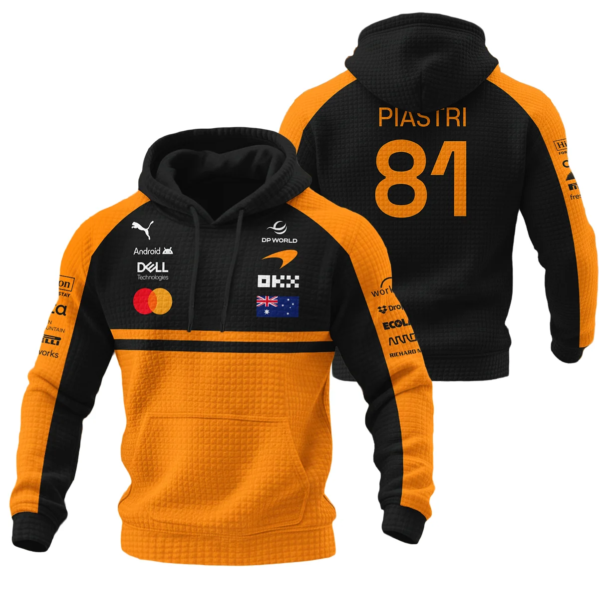 2026 Oscar Piastri McLaren F1 Teamwear Hoodie Quilted Waffle BLOP4226A1HQW - Orange - Formula Racing Apparel