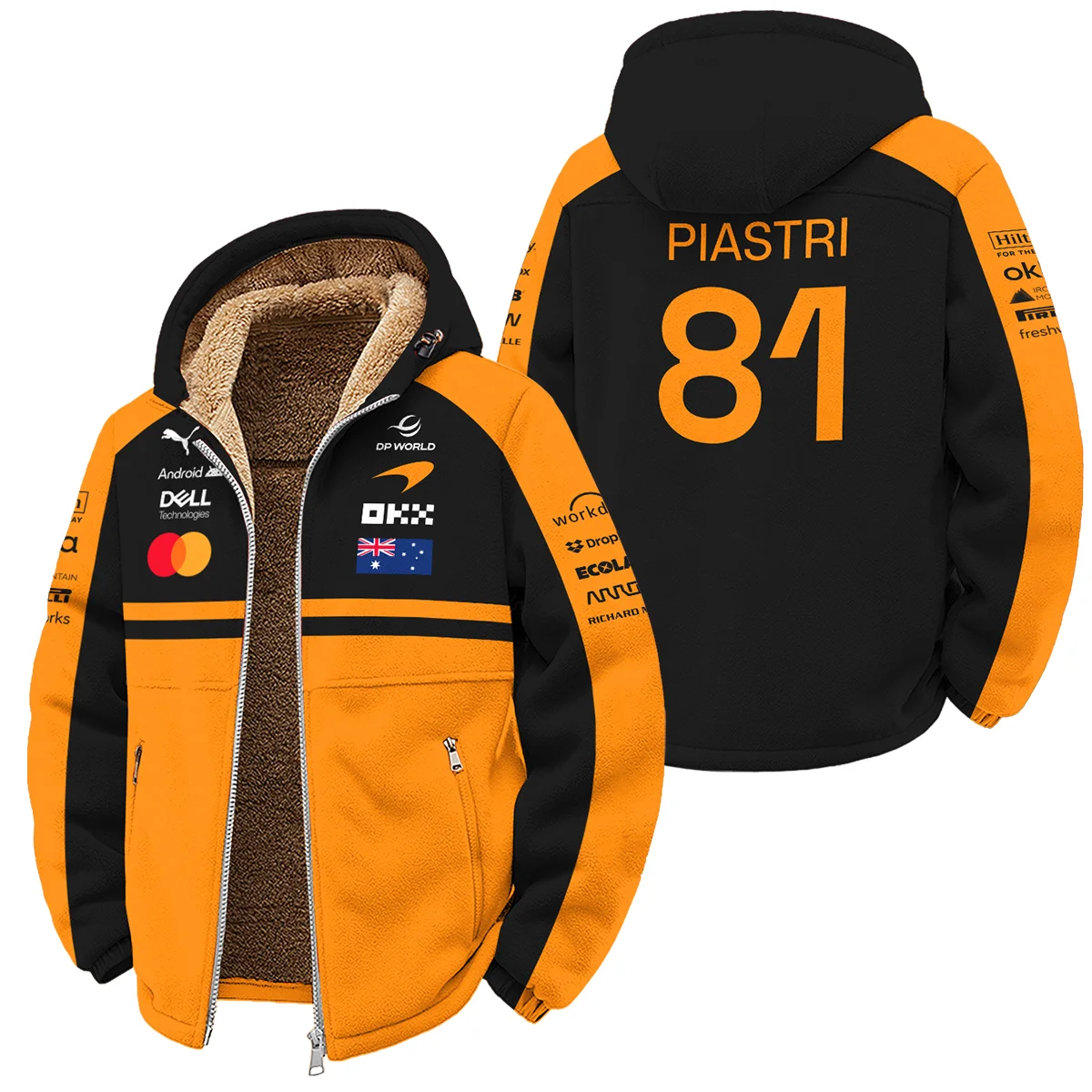 2026 Oscar Piastri McLaren F1 Teamwear Winter Fleece Jacket BLOP4226A1WFJ - Orange - Formula Racing Apparel