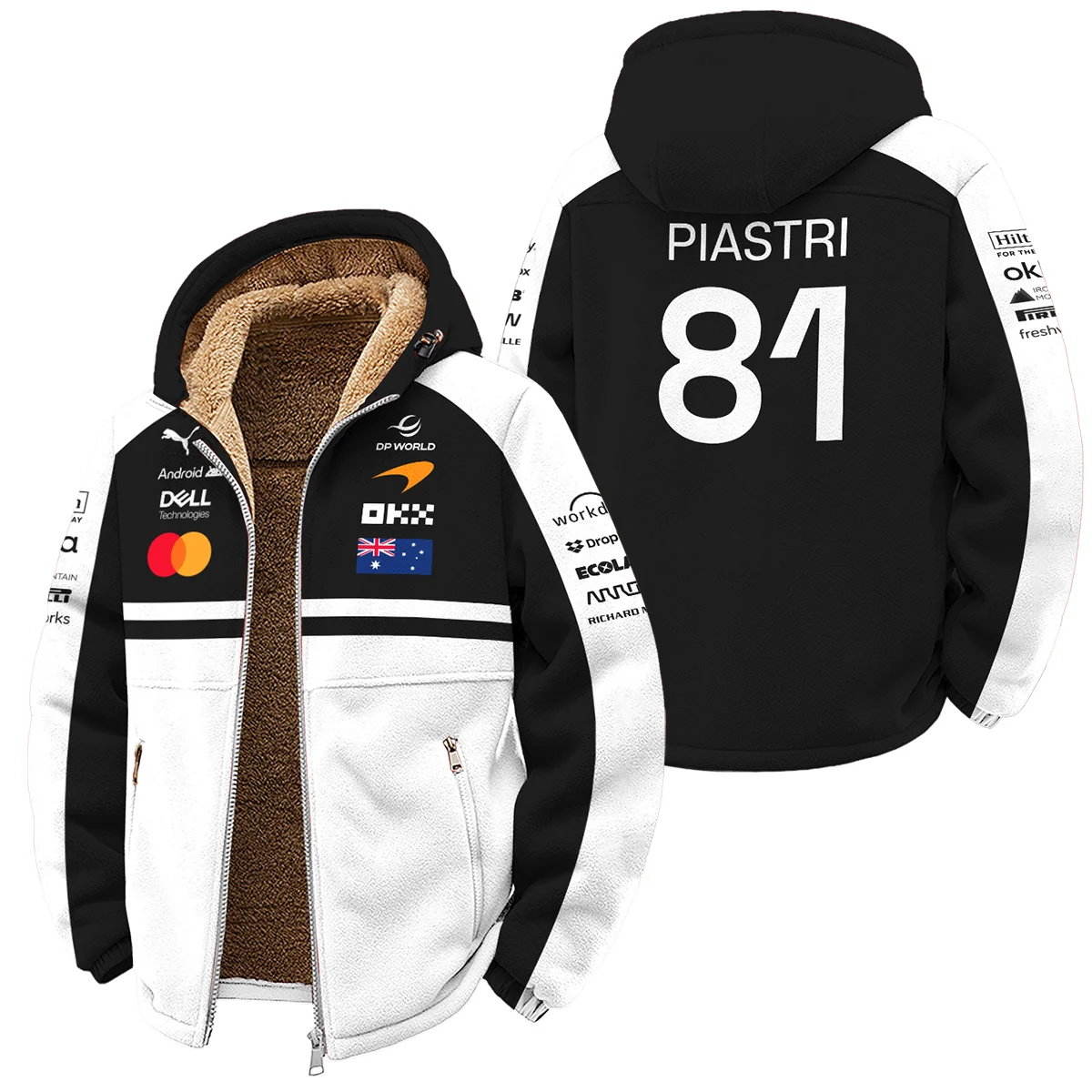 2026 Oscar Piastri McLaren F1 Teamwear Winter Fleece Jacket BLOP4226A2WFJ - White - Pit Lane Clothing