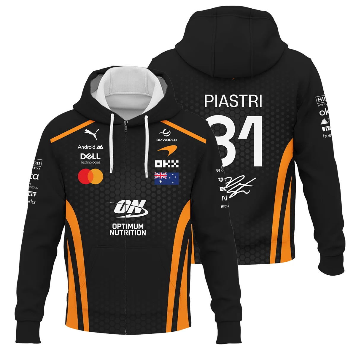 2026 Oscar Piastri McLaren F1 Teamwear Zipper Hoodie BLOP26226A1ZHD - Orange - Race Day Design