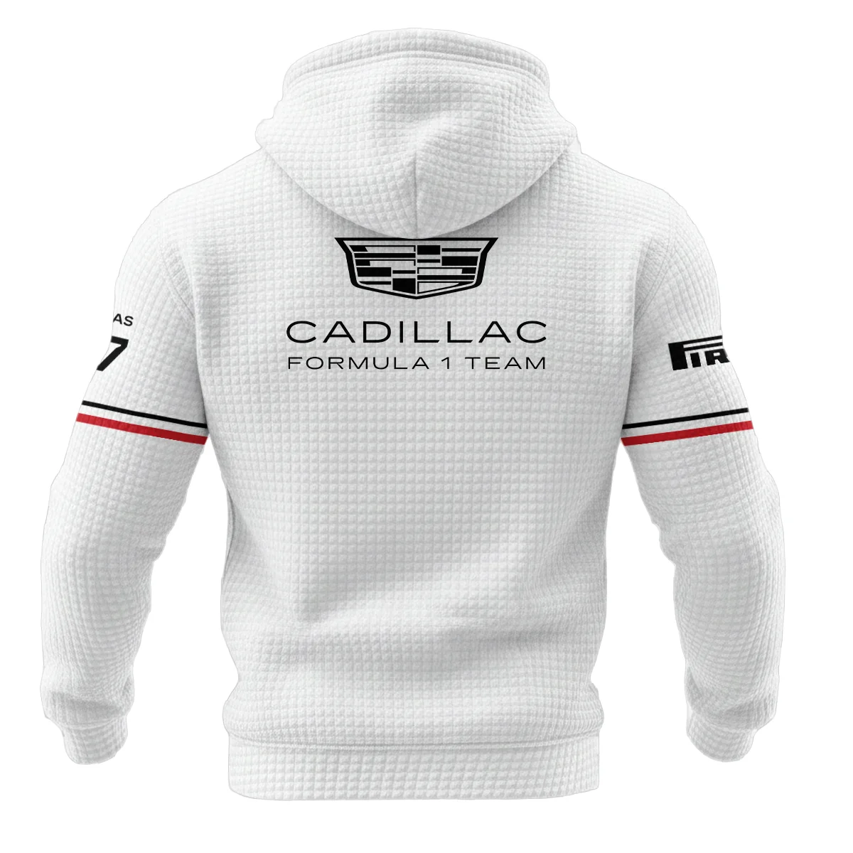 2026 Valtteri Bottas Cadillac F1 Teamwear Hoodie Quilted Waffle BLVACDL9226A1HQW - White - Image 3