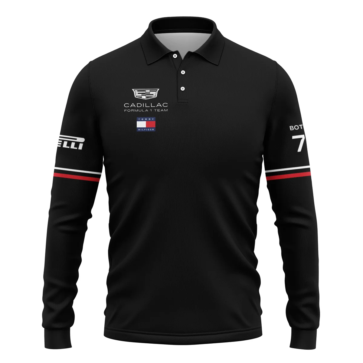 2026 Valtteri Bottas Cadillac F1 Teamwear Long Polo Shirt BLVACDL9226A2LPL - Black - Image 2