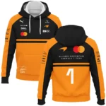 2026 Lando Norris 1 McLaren F1 Teamwear Hoodie BLNR25326A1HD - Orange