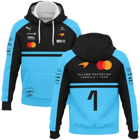 2026 Lando Norris 1 McLaren F1 Teamwear Hoodie BLNR25326A3HD - Cyan