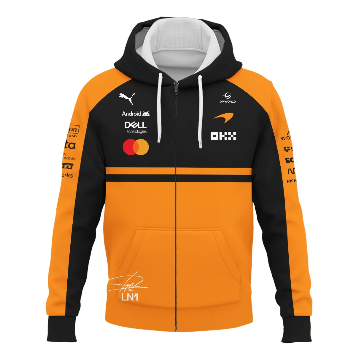 2026 Lando Norris 1 McLaren F1 Teamwear Zipper Hoodie BLNR25326A1ZHD - Orange - Image 2