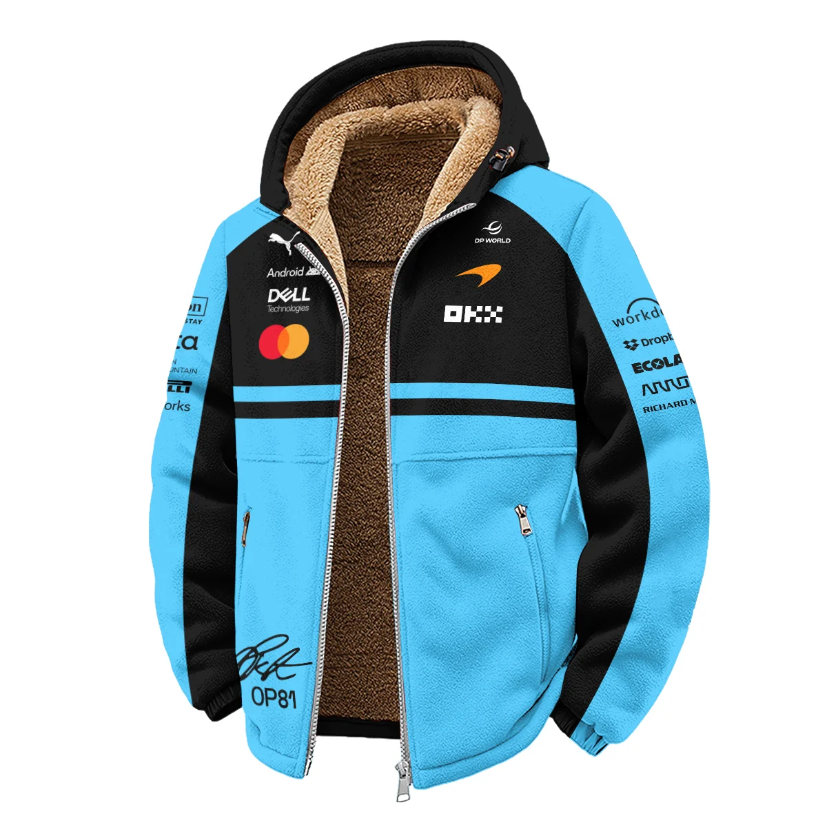 2026 Oscar Piastri 81 McLaren F1 Teamwear Winter Fleece Jacket BLOP25326A3WFJ - Cyan - Image 2