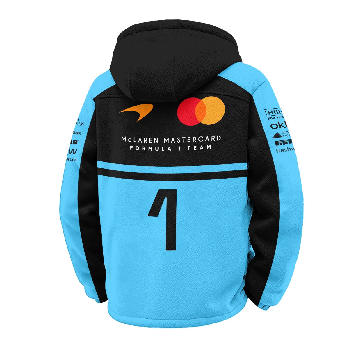 2026 Lando Norris 1 McLaren F1 Teamwear Winter Fleece Jacket BLNR25326A3WFJ - Cyan - Image 3