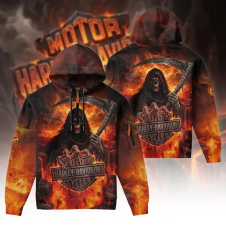 Harley-Davidson Motorcycle Hell Reaper Zip Neck Hoodie All Over Prints Gift Fan Love QTVAHL250226A17-ZLU