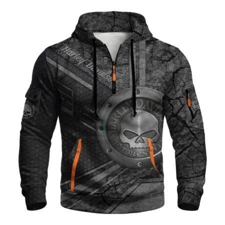 Harley-Davidson Motorcycle Iron Skull Hoodie Half Zipper All Over Prints Gift Fan Love QTVAHL250226A12-HDF