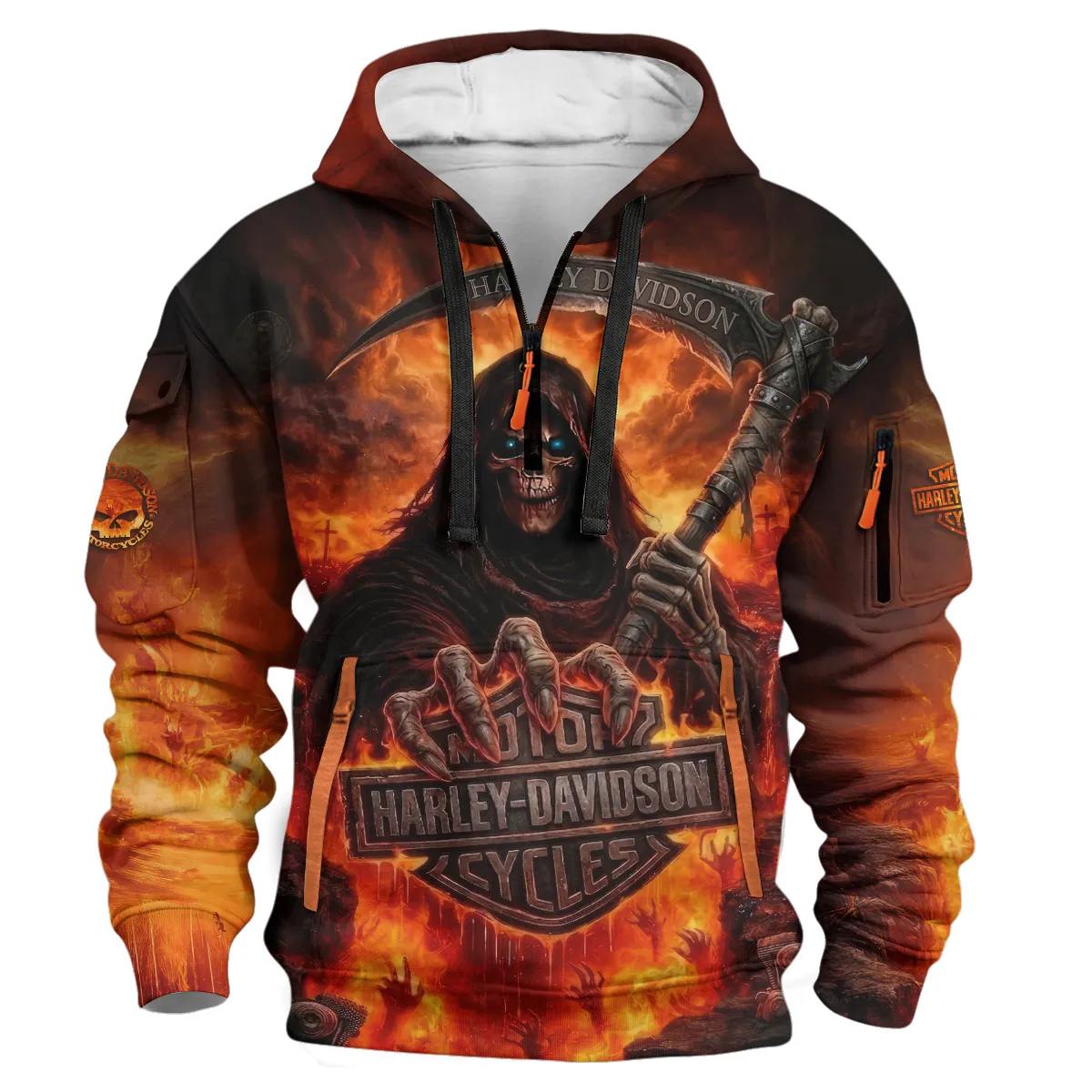 Harley-Davidson Motorcycle Hell Reaper Hoodie Half Zipper All Over Prints Gift Fan Love QTVAHL250226A17-HDF - Image 2