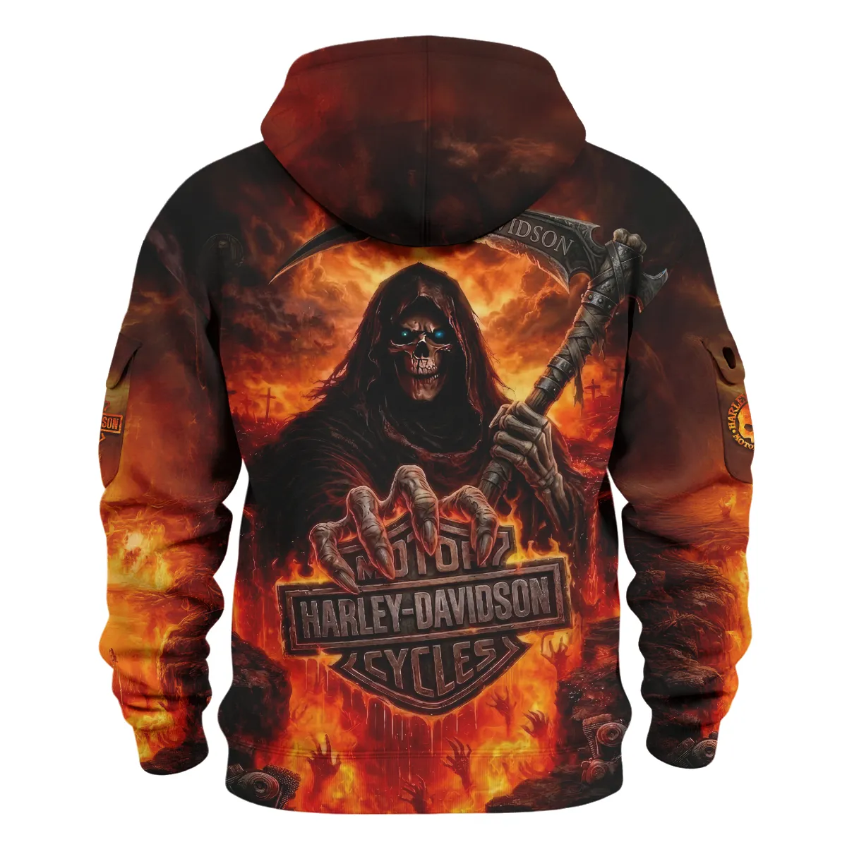 Harley-Davidson Motorcycle Hell Reaper Hoodie Half Zipper All Over Prints Gift Fan Love QTVAHL250226A17-HDF - Image 3