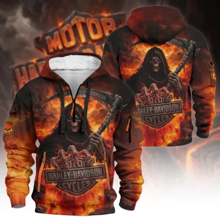 Harley-Davidson Motorcycle Hell Reaper Hoodie Half Zipper All Over Prints Gift Fan Love QTVAHL250226A17-HDF