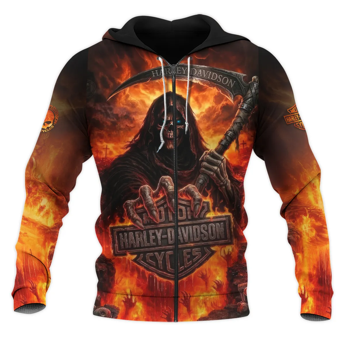 Harley-Davidson Motorcycle Hell Reaper Zipper Hoodie All Over Prints Gift Fan Love QTVAHL250226A17-ZHD - Image 2