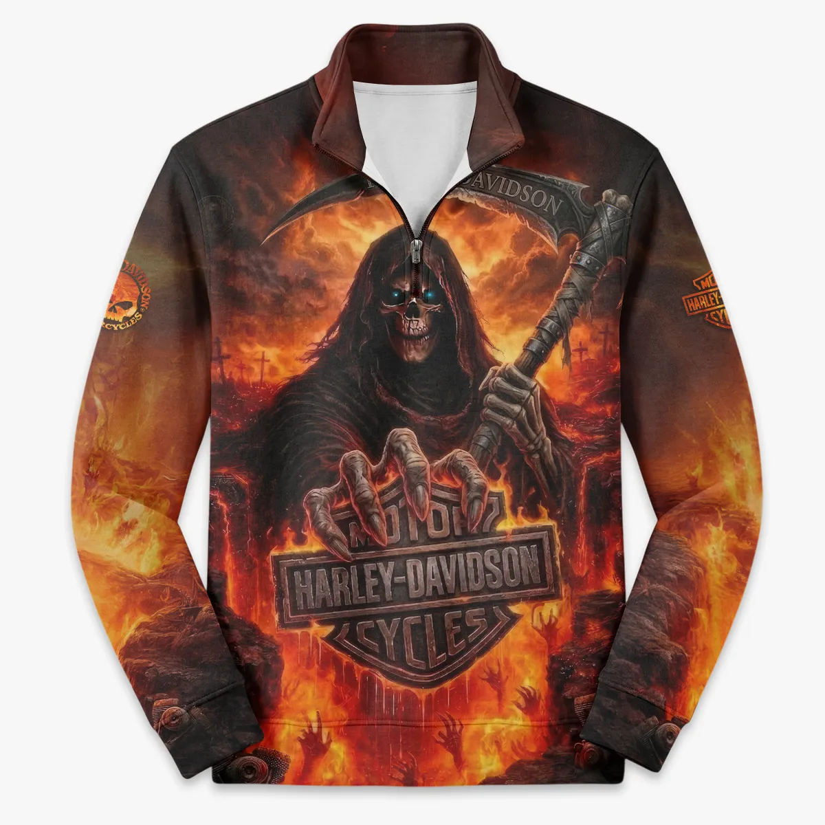 Harley-Davidson Motorcycle Hell Reaper Quarter Zip Sweatshirt All Over Prints Gift Fan Love QTVAHL250226A17-QTZ - Image 2