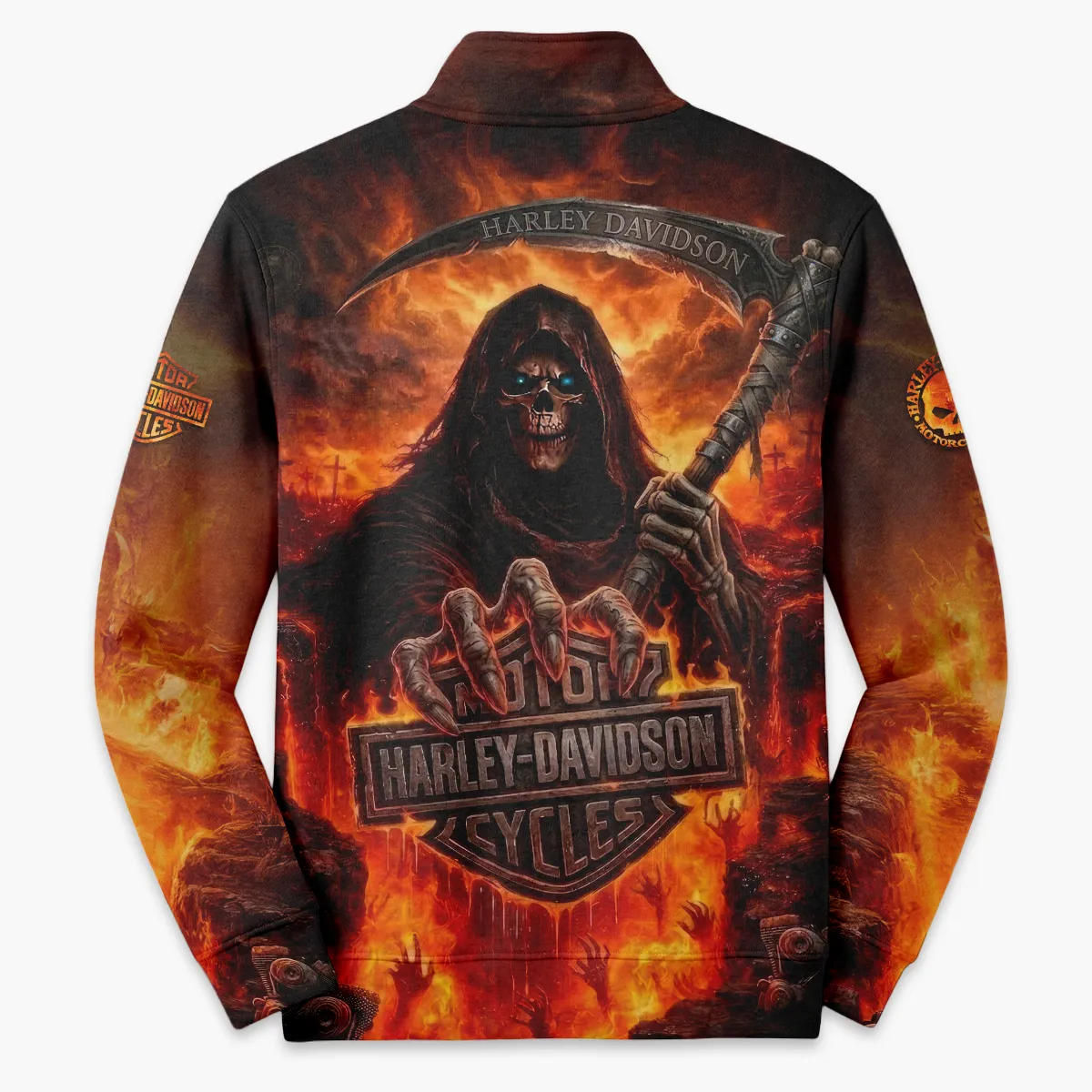Harley-Davidson Motorcycle Hell Reaper Quarter Zip Sweatshirt All Over Prints Gift Fan Love QTVAHL250226A17-QTZ - Image 3
