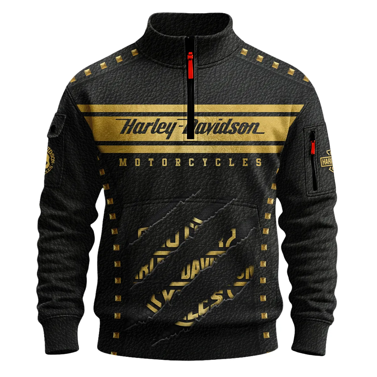 Harley-Davidson Motorcycle Gilded Leather Sweatshirt Zipper All Over Prints Gift Fan Love QTVAHL250226A16-SHZ