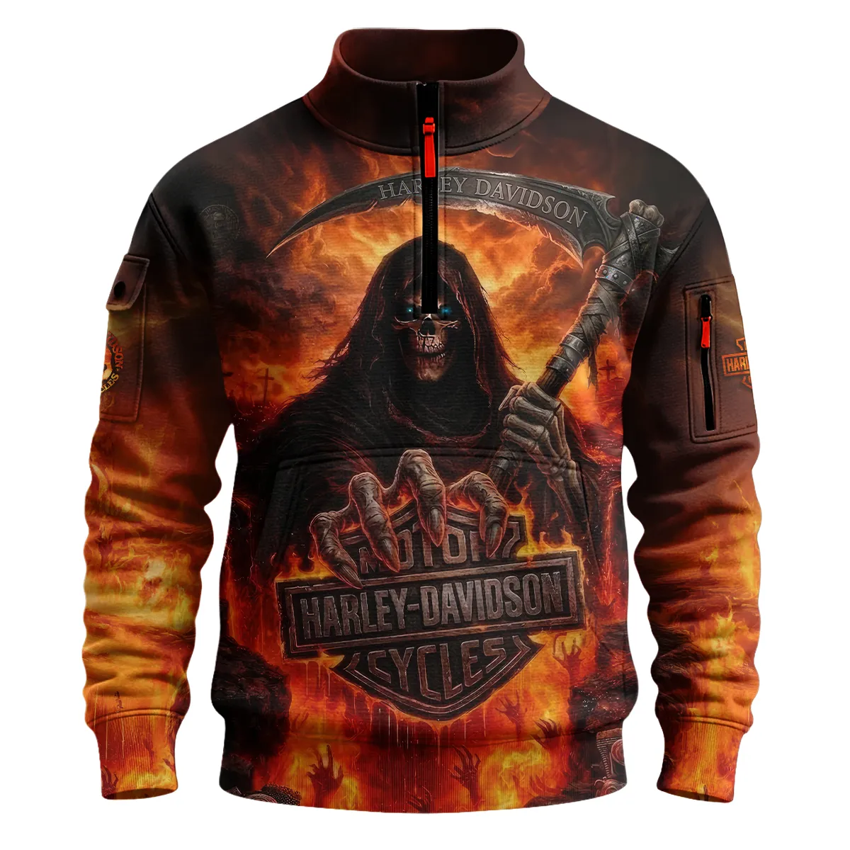 Harley-Davidson Motorcycle Hell Reaper Sweatshirt Zipper All Over Prints Gift Fan Love QTVAHL250226A17-SHZ - Image 2