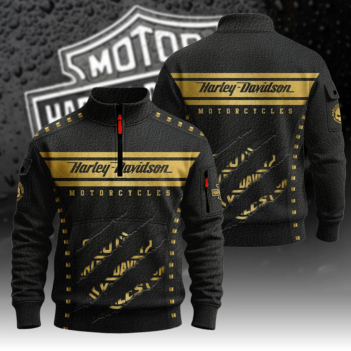 Harley-Davidson Motorcycle Gilded Leather Sweatshirt Zipper All Over Prints Gift Fan Love QTVAHL250226A16-SHZ - Image 3
