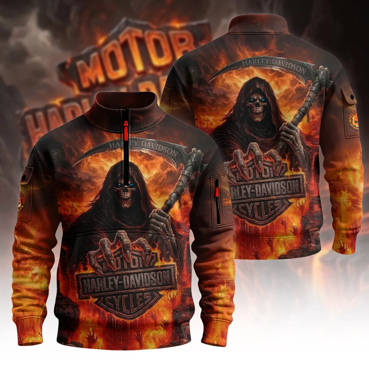 Harley-Davidson Motorcycle Hell Reaper Sweatshirt Zipper All Over Prints Gift Fan Love QTVAHL250226A17-SHZ