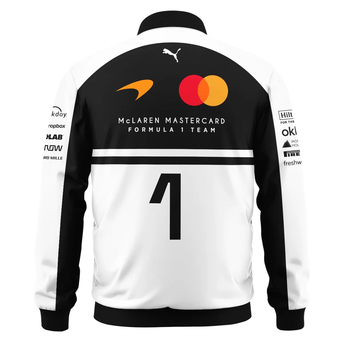 2026 Lando Norris 1 McLaren F1 Teamwear Bomber BLNR25326A2BB - White - Image 3